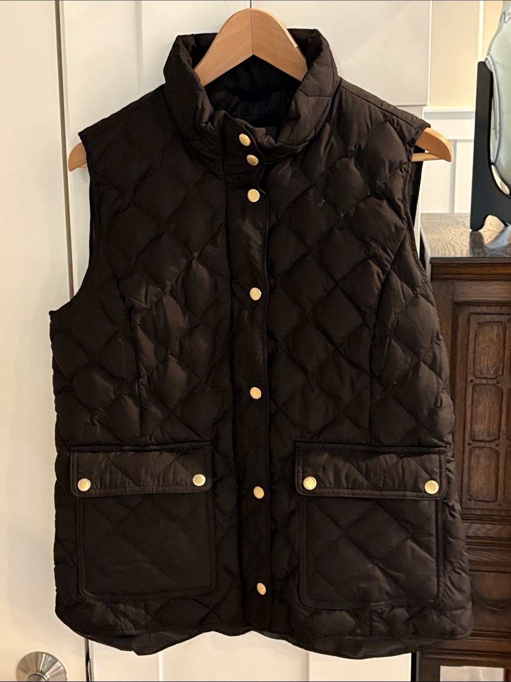 Talbots Black Quilted Puffer Vest with Snap Front